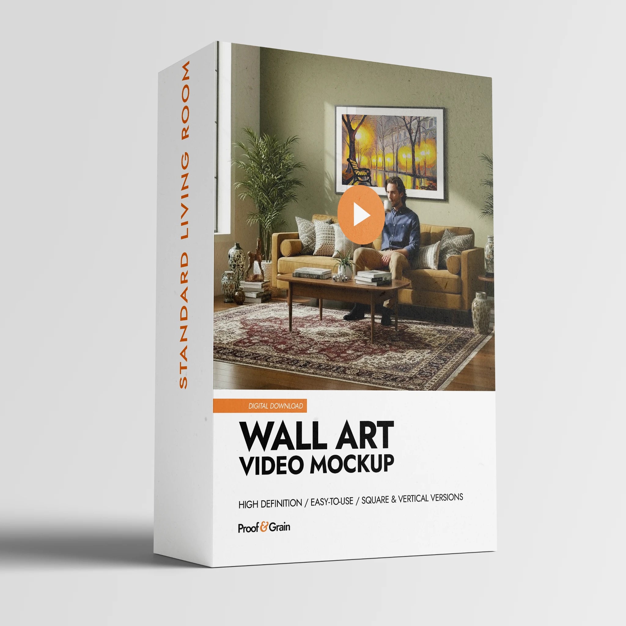 Horizontal Wall Art Video Mockup With Person in Living Room