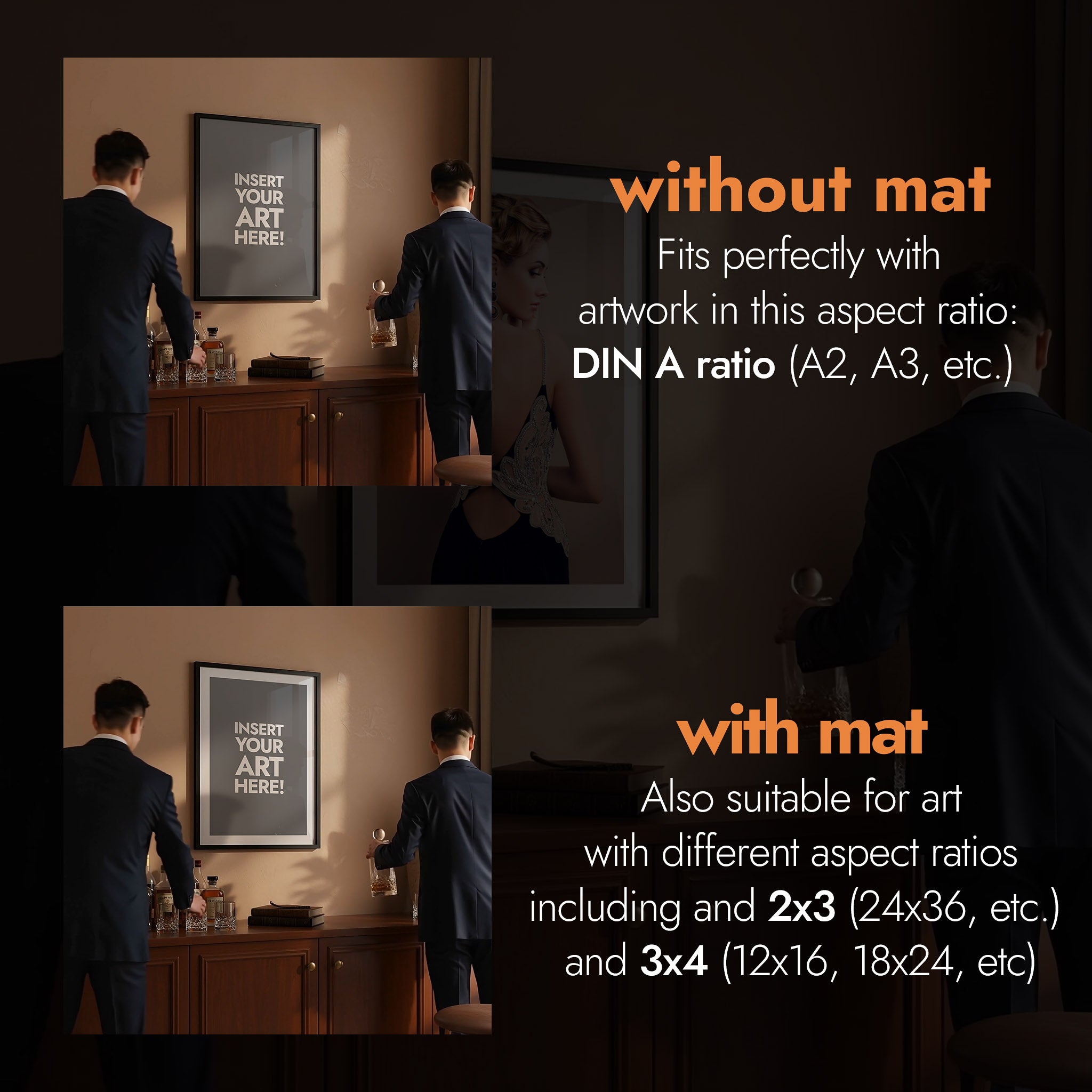 Two men in suits standing in a room with a framed picture on the wall, showing different aspect ratios [Proof & Grain]