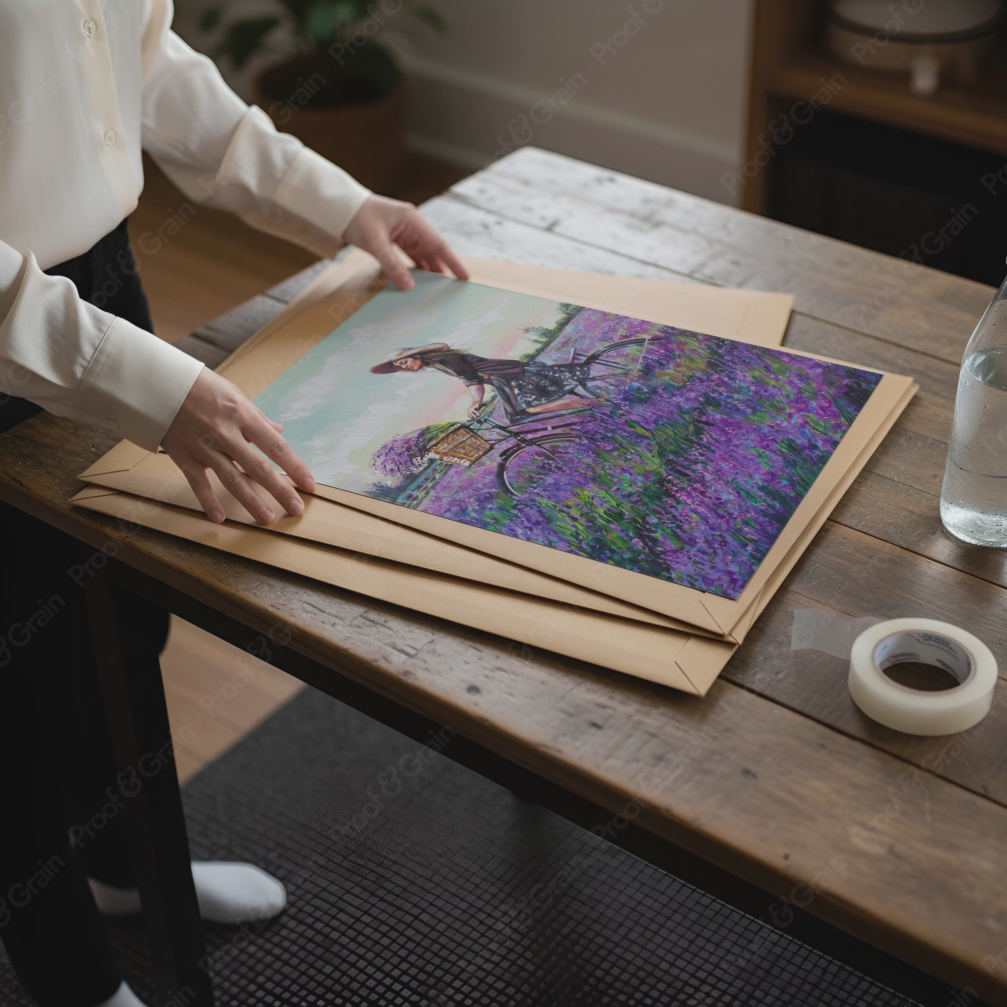 Vertical Poster Mockup With Hands Packing Fine Art Prints